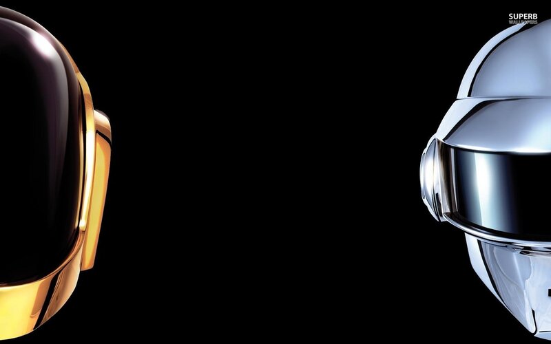 Two Robot Helmets — Black, Dramatic