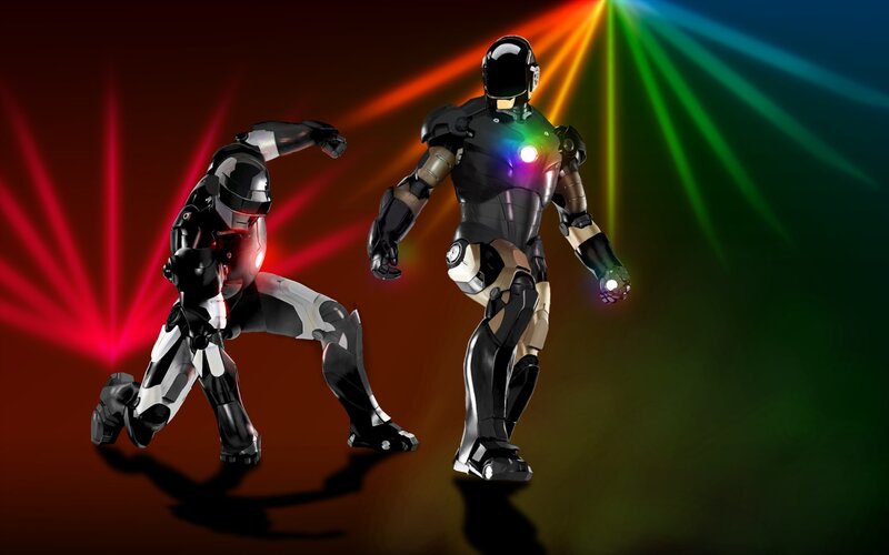Two Robotic Figures — Black, Dramatic
