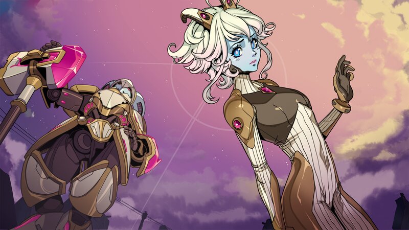 Two Robotic Figures — Purple, Dramatic
