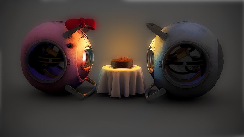Two Robots at Cake
