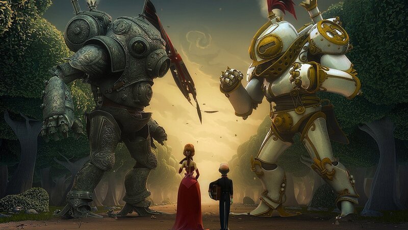 Two Robots Facing Off — Green