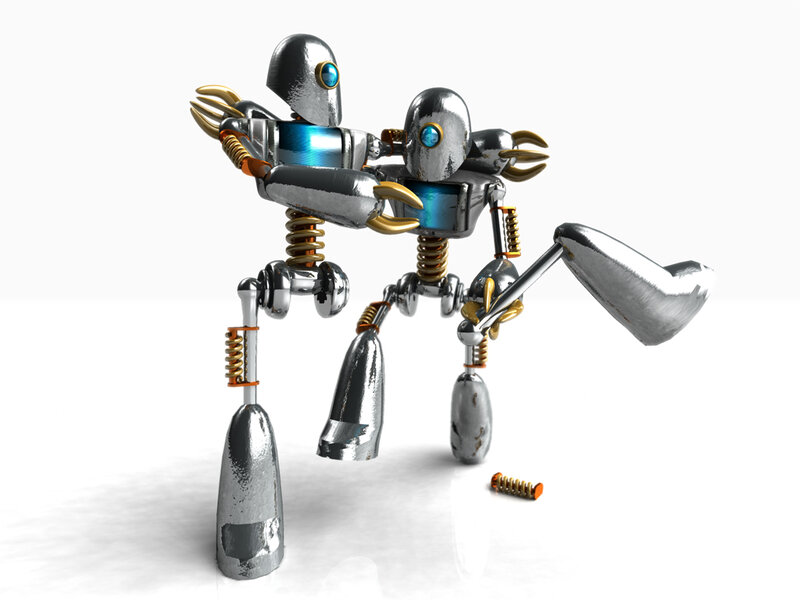 Two Robots Hugging — Silver
