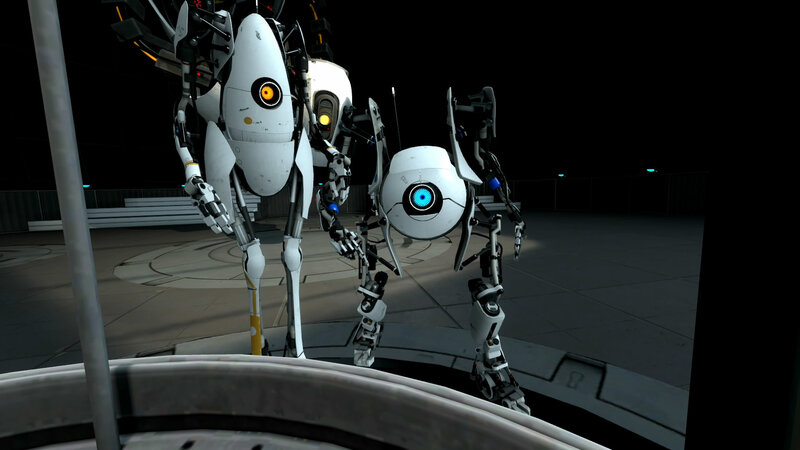 Two Robots in a Facility — White, Dramatic