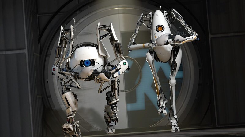 Two Robots in Corridor — White, Mechanical