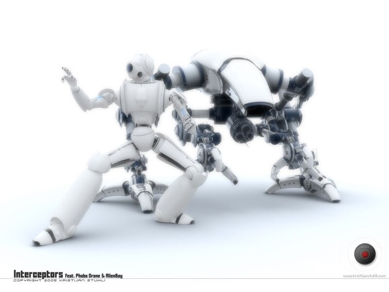 Two Robots Interacting — White, Neutral