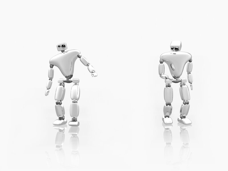 two robots on white background