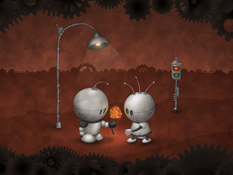 Two Robots Sharing Flower