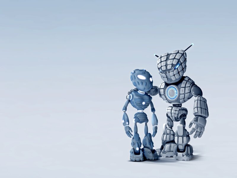 two robots standing together