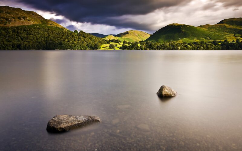 Two Rocks in Lake — Green