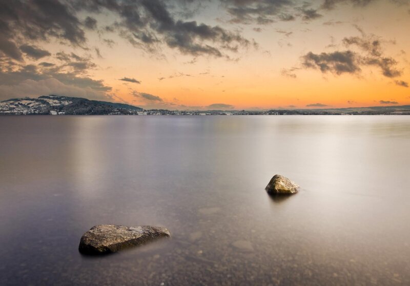Two Rocks in Lake — Orange