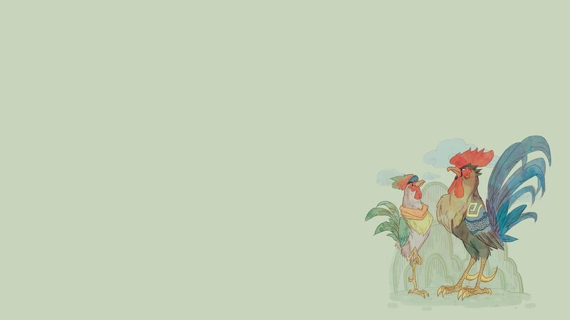 Two Roosters Standing — Green