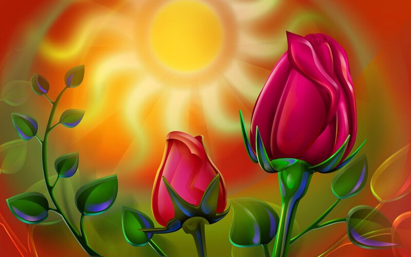 Two Rose Buds — Red, Vibrant