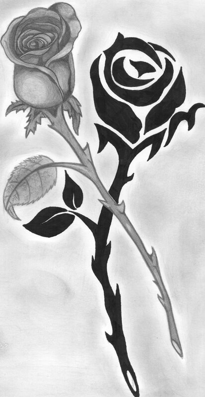 Two Roses on a Stem — Black