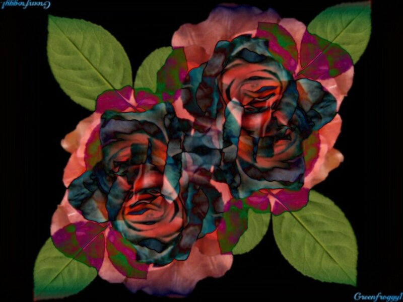 Two Roses with Leaves — Green
