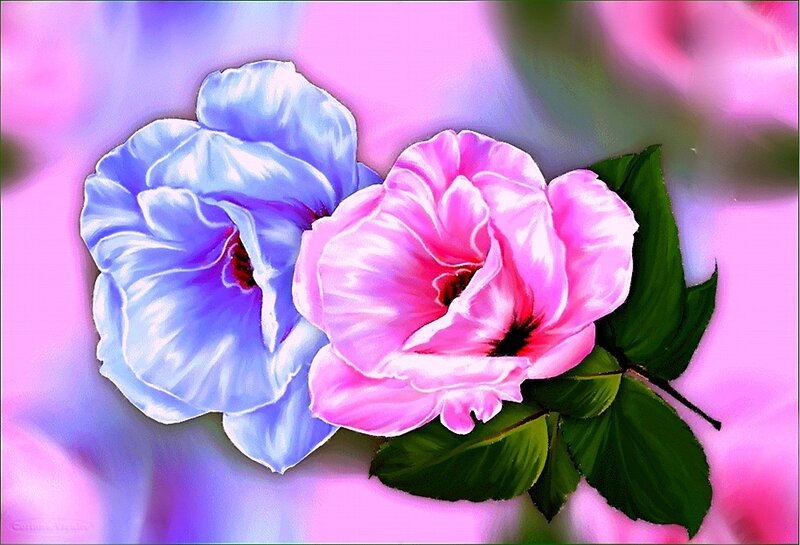 Two Roses with Leaves