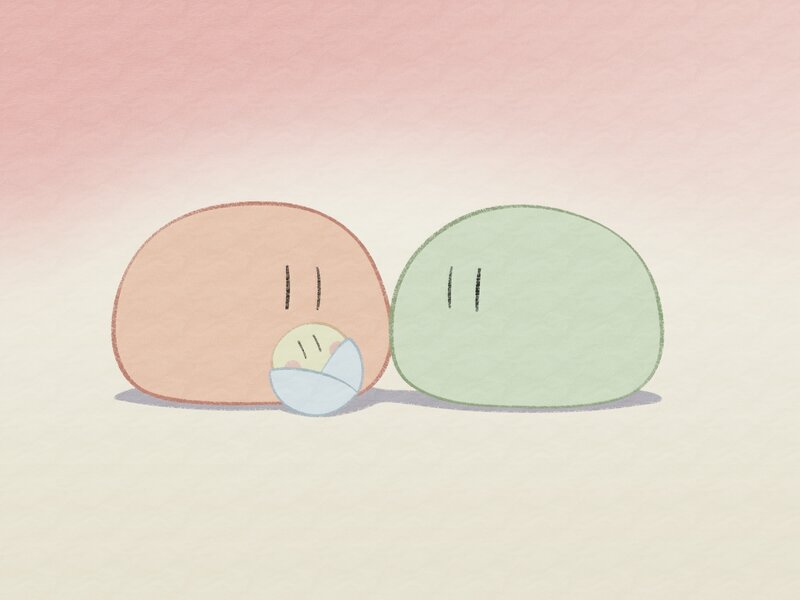 Two round characters resting