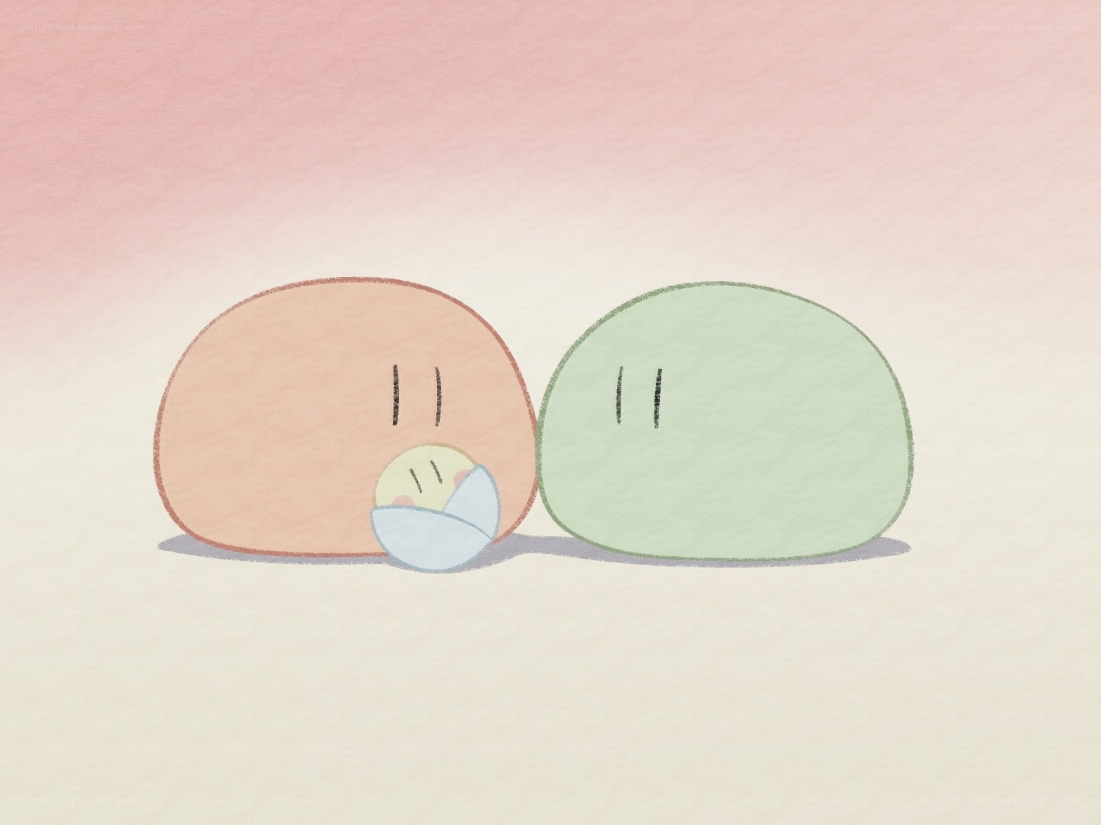 Two round characters resting