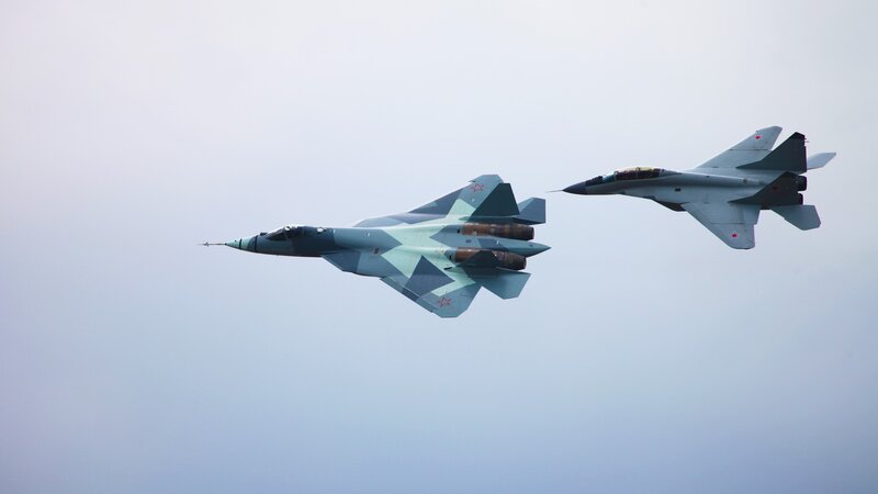 Two Russian fighter jets in flight
