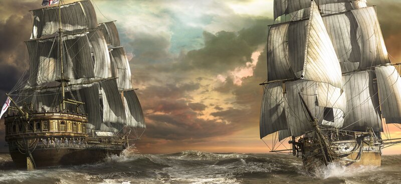 Two Sailing Ships in Storm