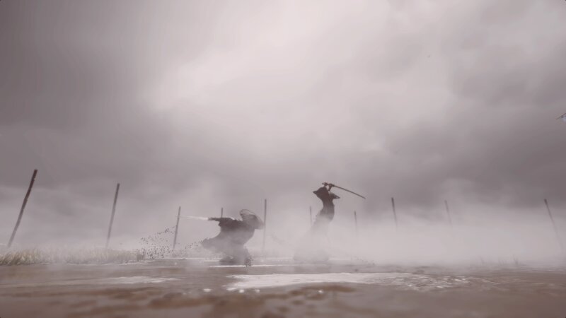 Two Samurai Fighting — Gray