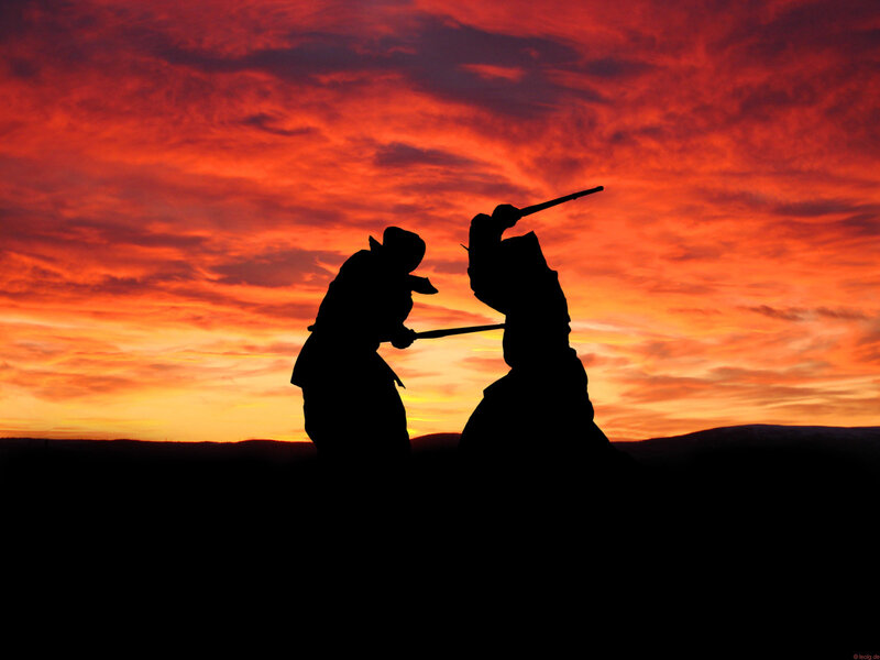 Two Samurai Silhouettes — Red
