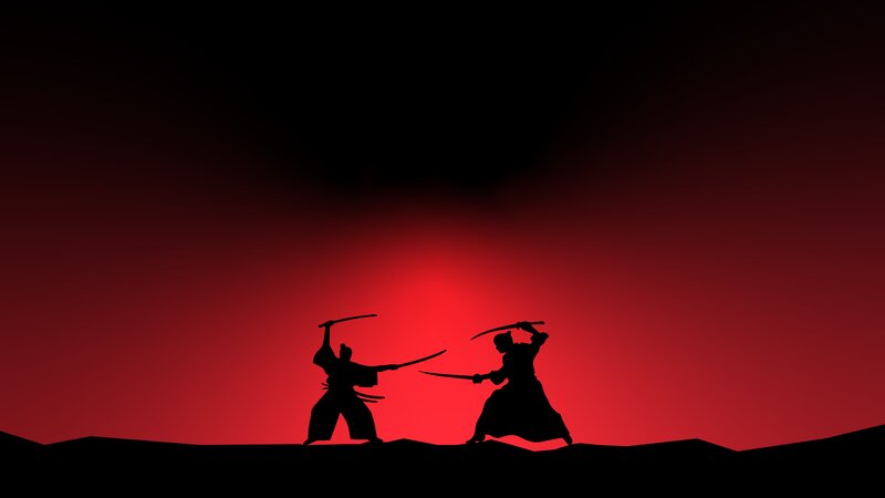 Two Samurai Warriors — Black, Dramatic, Night, Digital Art