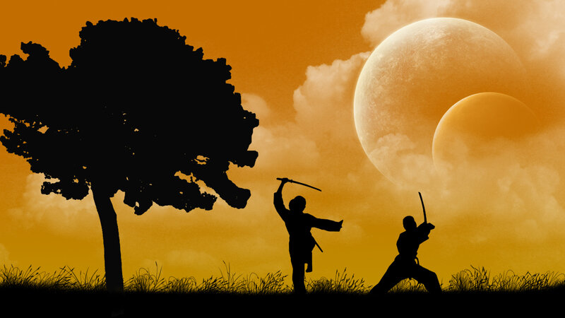 Two Samurai Warriors — Orange, Dramatic