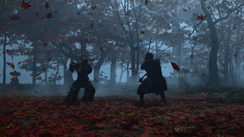 Two Samurai Warriors — Red, Dramatic, Autumn