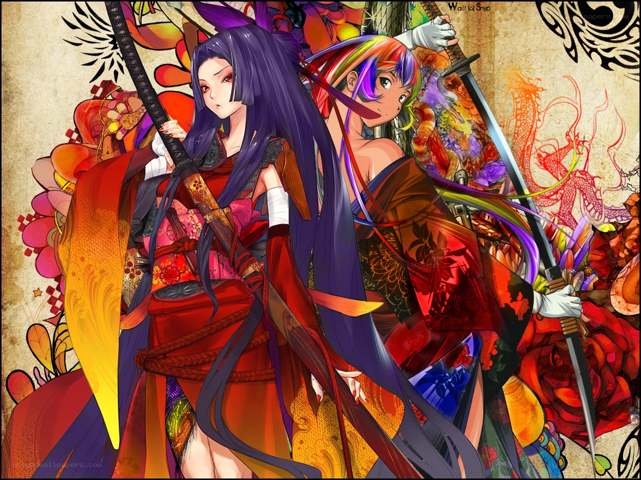 Two samurai women with swords