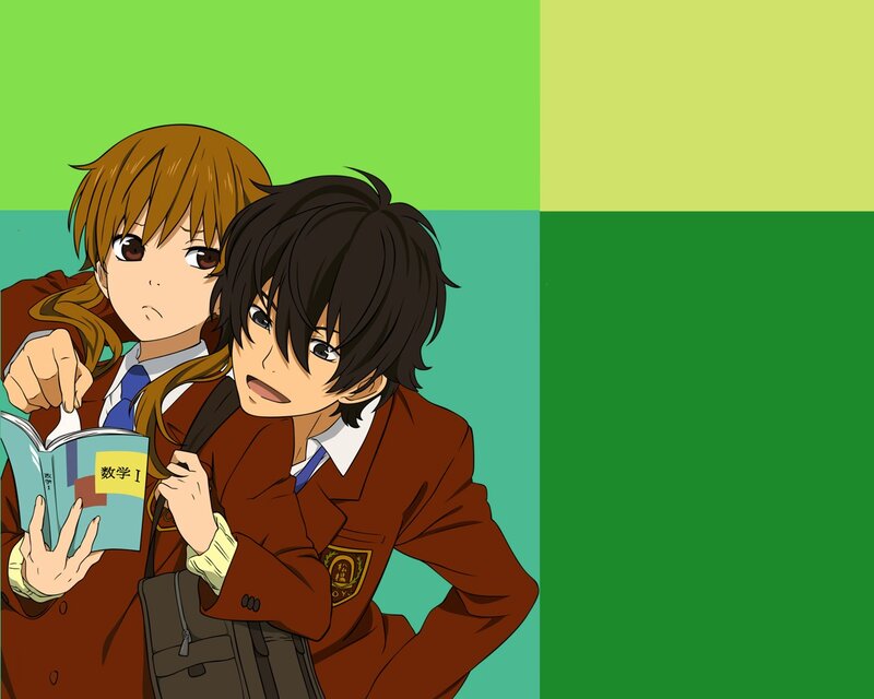 Two School Students — Green, Playful