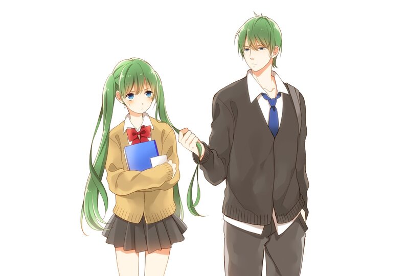 Two School Students — Green