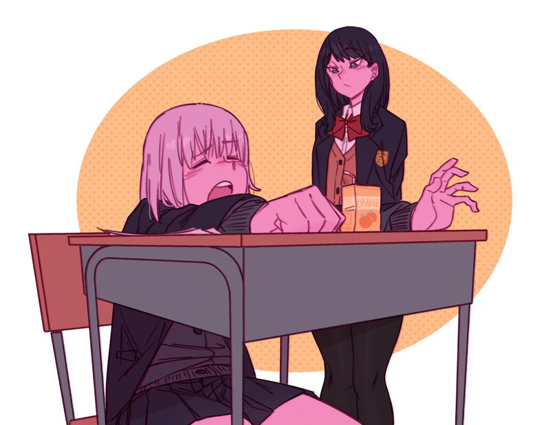 Two Schoolgirls at Desk — Pink