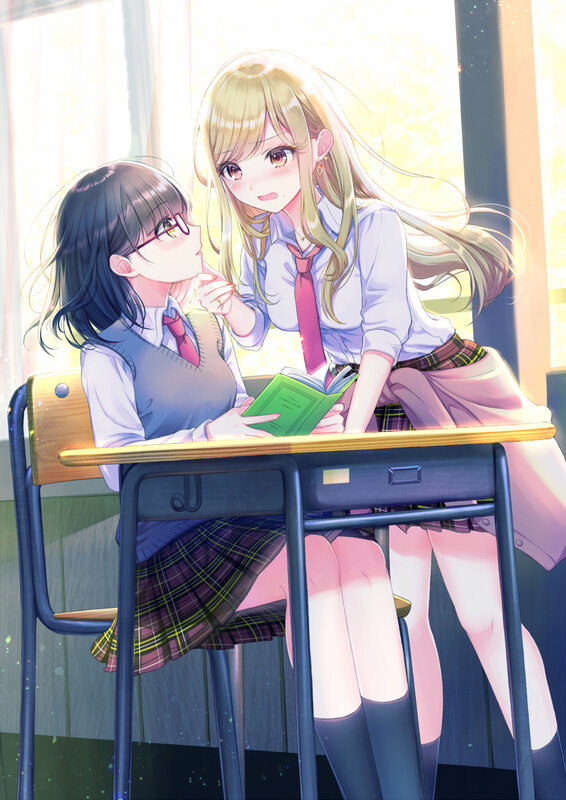 Two Schoolgirls at Desk — White