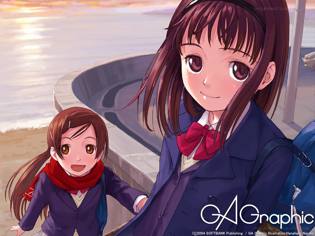 Two schoolgirls at sunset
