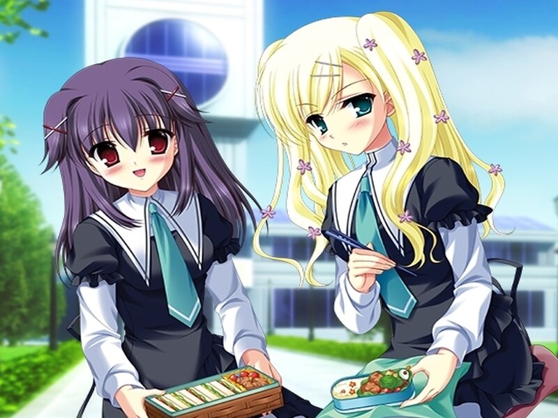 Two Schoolgirls Eating — Blue