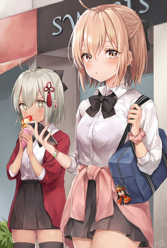 Two Schoolgirls Eating — White