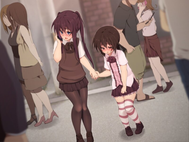 Two Schoolgirls Holding Hands — Brown