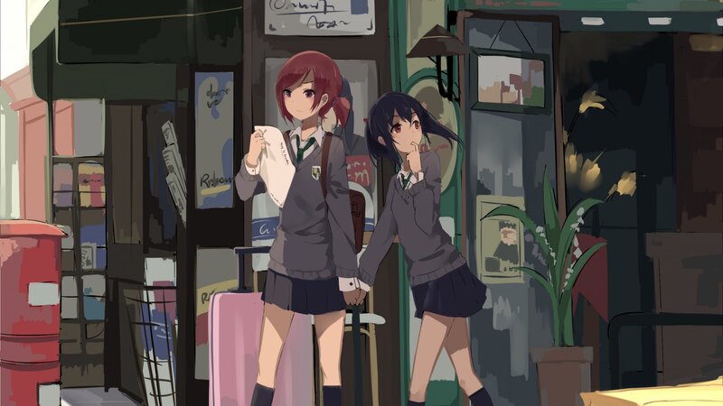 Two Schoolgirls Holding Hands — Gray