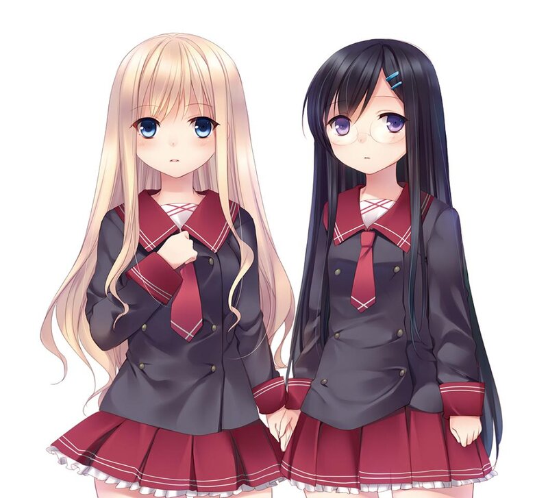 Two Schoolgirls Holding Hands — Red