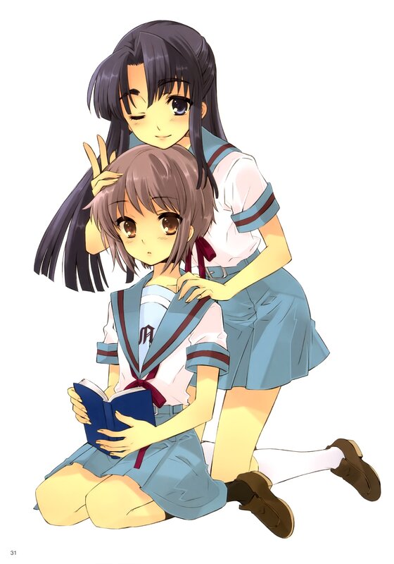 Two Schoolgirls Hugging — Blue, Calm