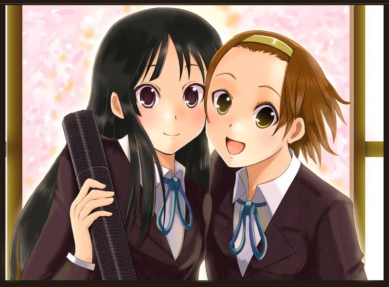 Two Schoolgirls Hugging — Brown, Cheerful