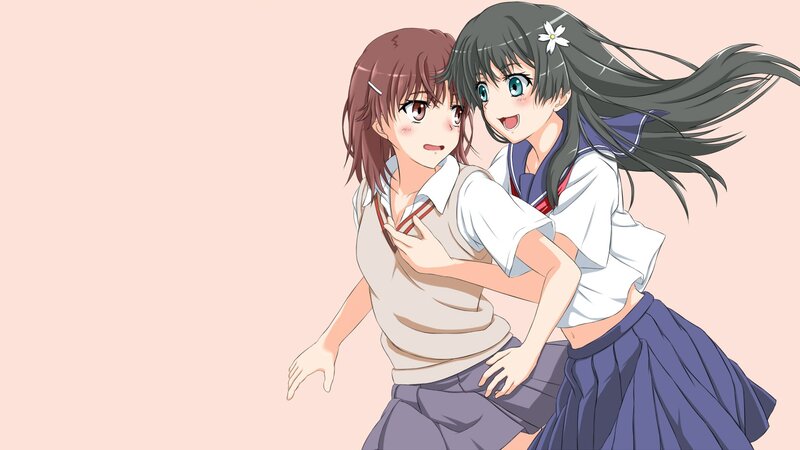 Two Schoolgirls Hugging — Pink, Playful