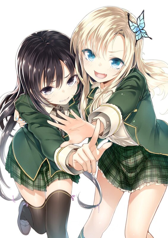 Two schoolgirls hugging