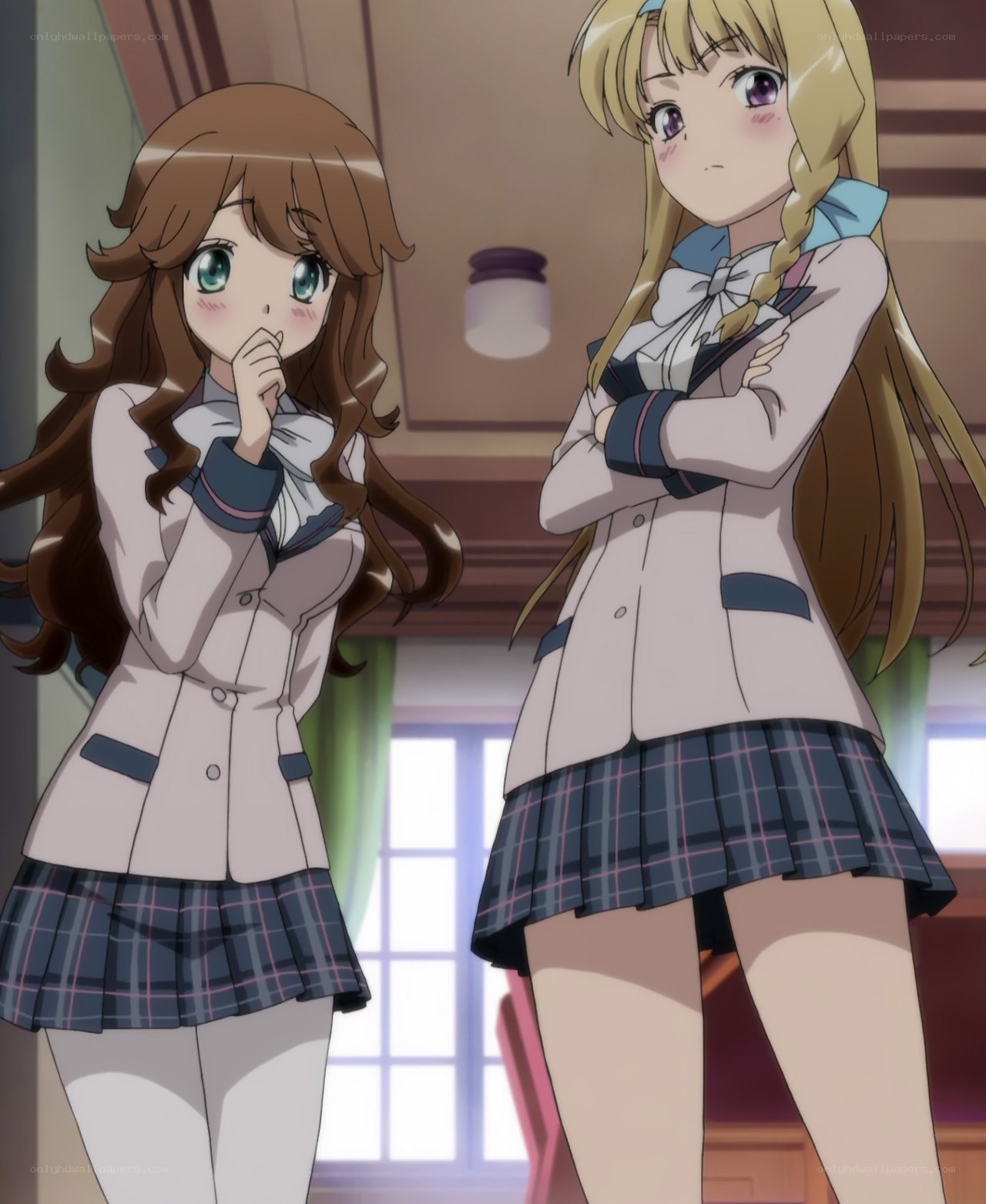 Two schoolgirls in a classroom