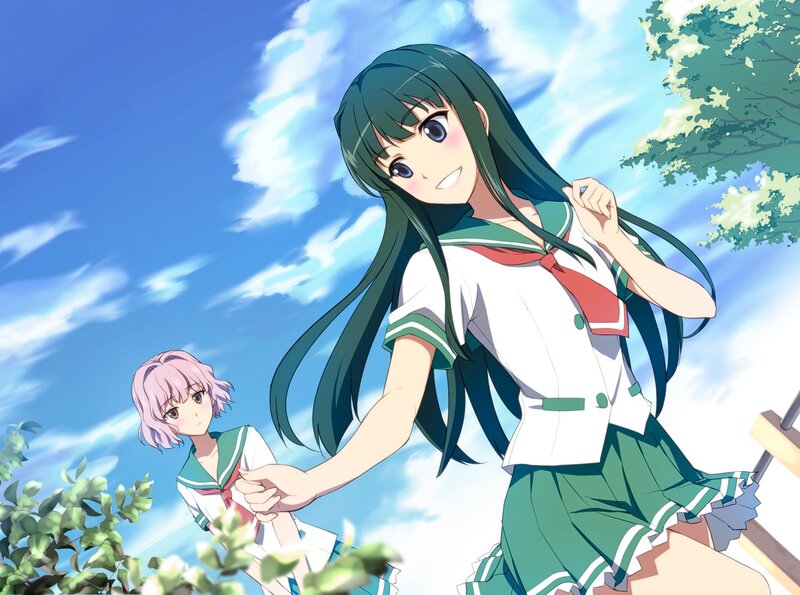 Two schoolgirls in a sunny park