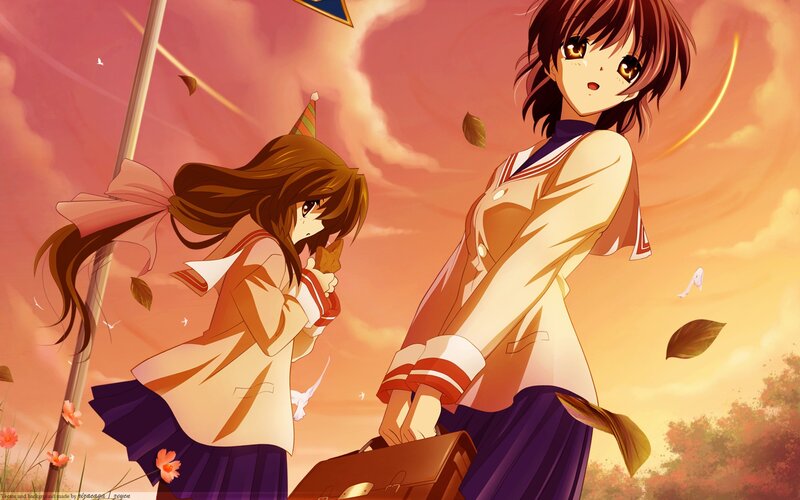 Two Schoolgirls in Autumn — Orange, Dramatic