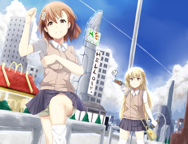 Two Schoolgirls in City — Blue