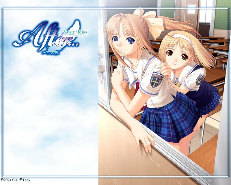 Two Schoolgirls in Classroom — Blue, Calm, Afternoon, Anime, School Uniforms