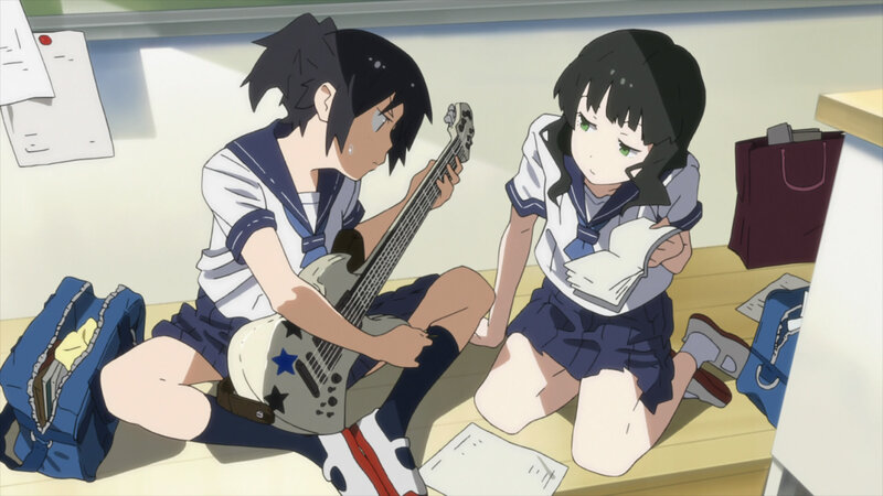 Two Schoolgirls in Classroom — Blue
