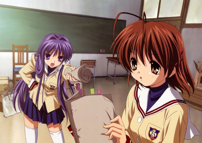 Two Schoolgirls in Classroom — Brown